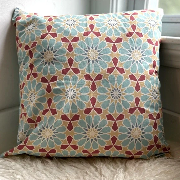 Surya tile block print teal accent pillow cover. - Picture 1 of 4